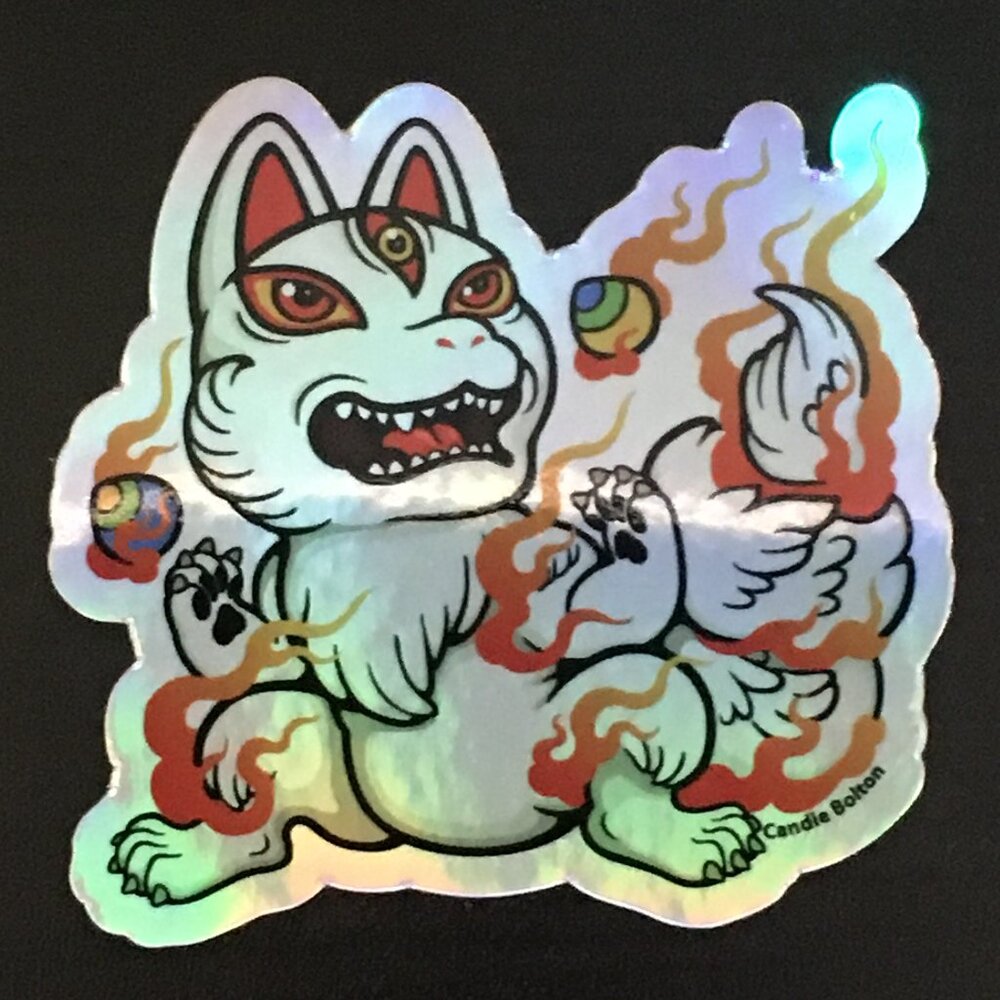 4/$25 Retro Kitsune and Floating Eyeballs Holo Sticker